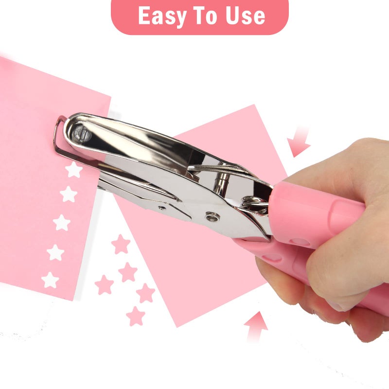 Pletpet 2 Pieces Handheld Hole Paper Punch  Pletpet Heart Hole Punch + Star Hole Punch 1/4 Inch Metal Single Hole Paper Punch  with Soft-Handled for Tags Clothing Ticket (Heart+Star) (Star+Heart) - Image 4